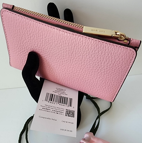 Kate Spade Leila Small Slim Bifold Wallet Bright Carnation Pink Pebbled Leather - Picture 2 of 8